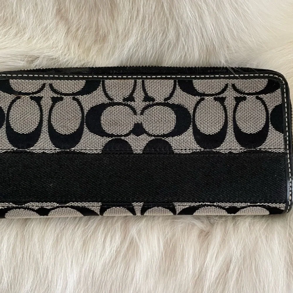 Coach Signature “C” Canvas Leather Trim Credit Card Bifold Long Wallet